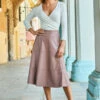 Pale Pink Leather Look Panelled A-Line Midi Skirt -SOSANDAR Sales web 132 s20sp002pk0004 014