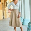 Ecru Leather Look Panelled A-Line Midi Skirt -SOSANDAR Sales web 132 s20sp002pk0004 014 cream rt