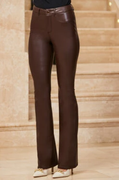 Chocolate Brown Faux Leather Button Front Kick Flare Trousers 11 Chocolate Brown Faux Leather Button Front Kick Flare Trousers -SOSANDAR Sales web 13 s23tk905mc0003 120