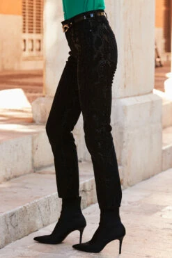 Black Textured Animal Print Coated Slim Leg Jeans -SOSANDAR Sales web 14 a22tj008gn0049 113