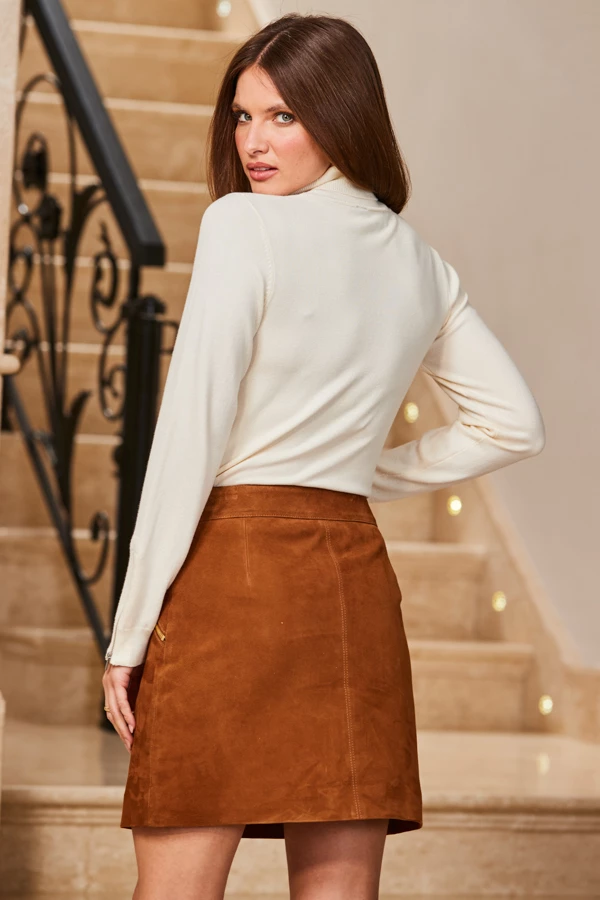 Tan Suede Zip Front A-Line Skirt 6 Tan Suede Zip Front A-Line Skirt - Image 4