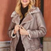 Mocha Faux Shearling Biker Jacket -SOSANDAR Sales web 17 a19ol004mk0001 271 rc