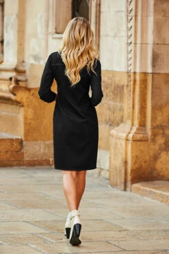 Black Zip Front Denim Shift Dress -SOSANDAR Sales web 17 s21dd010io 103 rt