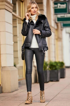 Black Faux Shearling Biker Jacket 14 Black Faux Shearling Biker Jacket -SOSANDAR Sales web 1809sosandar4632 1