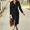 Black Denim Button Front Midi Dress -SOSANDAR Sales web 18 a21dd001 0452 black rt