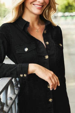 Black Denim Button Front Midi Dress 13 Black Denim Button Front Midi Dress -SOSANDAR Sales web 18 a21dd001 109 black rt