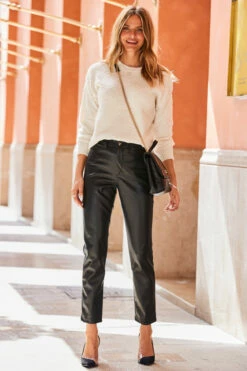 Black Faux Leather Straight Leg Trousers 13 Black Faux Leather Straight Leg Trousers -SOSANDAR Sales web 18 stk613nl0001 sbp003bk0001 034 1