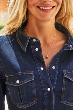 Dark Indigo Popper Front Denim Shirt Dress -SOSANDAR Sales web 19 a21dd002 130