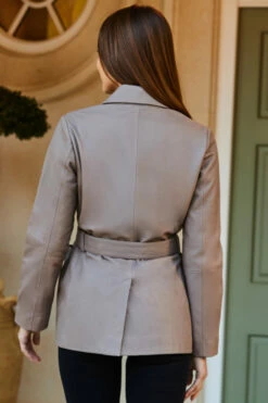Taupe Luxe Leather Belted Blazer -SOSANDAR Sales web 19 s23dj081bk0001 206