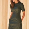 Dark Green Leather Look Panelled Shift Dress 2 Dark Green Leather Look Panelled Shift Dress -SOSANDAR Sales web 2020 03 11 sosandar malta shot 43 05545