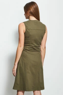 Khaki Green Button Front Sleeveless Denim Dress -SOSANDAR Sales web 2020 03 18 sosandar ecom shot 44 s20ddo50dm001w 38103268