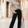 Black Wide Leg Jeans With Rose Gold Button Detail -SOSANDAR Sales web 20 a21tw038rdcv01 019 1