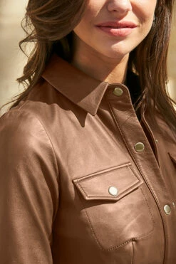 Tan Leather Popper Front Dress 13 Tan Leather Popper Front Dress -SOSANDAR Sales web 20 a21dl003 160 tan rt