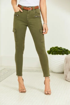 Khaki Green Zip Detail Cargo Skinny Jeans 10 Khaki Green Zip Detail Cargo Skinny Jeans -SOSANDAR Sales web 210302 sosandar hatfield 2 s21dt009be0010 082