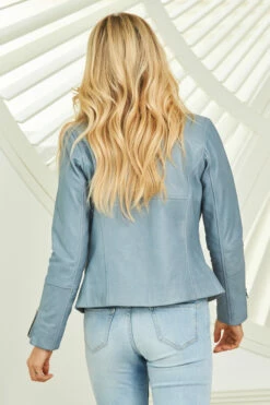 Powder Blue Leather Biker Jacket -SOSANDAR Sales web 210302 sosandar hatfield 8 sa17or01be 16846