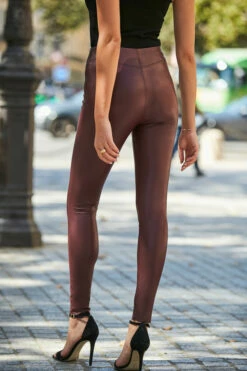 Burgundy Leather Look Seam Detail Premium Leggings -SOSANDAR Sales web 21 a19tk115bk a20bp009rd 255