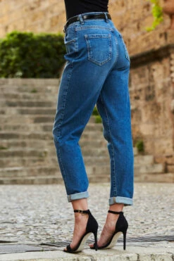 Mid Blue Slim Leg Mom Jeans -SOSANDAR Sales web 22 s22tj189bk0001 s20bd004be0010 042