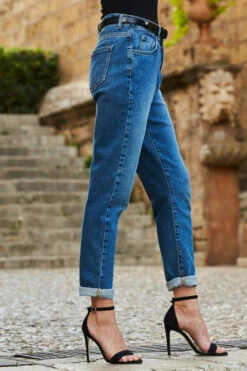 Mid Blue Slim Leg Mom Jeans -SOSANDAR Sales web 22 s22tj189bk0001 s20bd004be0010 073
