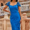 Cobalt Blue Luxe Lace Detail Pencil Dress -SOSANDAR Sales web 2303 04 s22dw064be0001 04 046