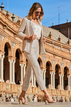 Champagne Gold Sequin Tapered Trousers