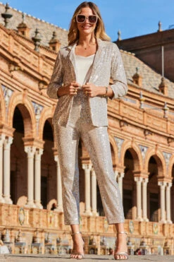 Champagne Gold Sequin Tapered Trousers -SOSANDAR Sales web 2303 16 a22bw014cm0003 a20ow051nl0001 0155 1