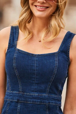 Dark Indigo Sculpting Detail Denim Pencil Dress -SOSANDAR Sales web 2303 33 s23dd023io003w 248 rt