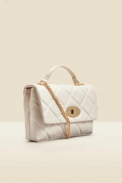 Ivory Faux Leather Quilted Clasp Detail Cross Body Bag -SOSANDAR Sales web 2303 box a22ac006eu0001 b