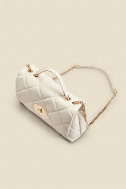 Ivory Faux Leather Quilted Clasp Detail Cross Body Bag -SOSANDAR Sales web 2303 box a22ac006eu0001 c