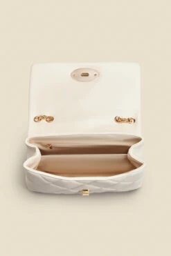 Ivory Faux Leather Quilted Clasp Detail Cross Body Bag -SOSANDAR Sales web 2303 box a22ac006eu0001 d