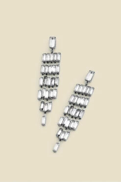 Silver Rhinestone Layered Drop Earrings