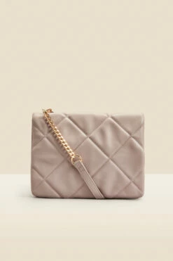 Taupe Quilted Cross Body Bag