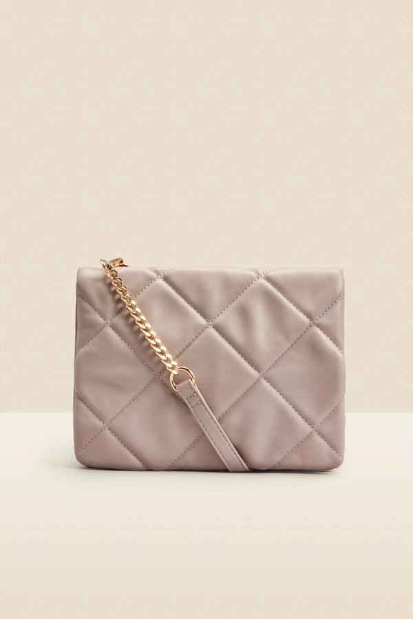 Taupe Quilted Cross Body Bag 3 Taupe Quilted Cross Body Bag