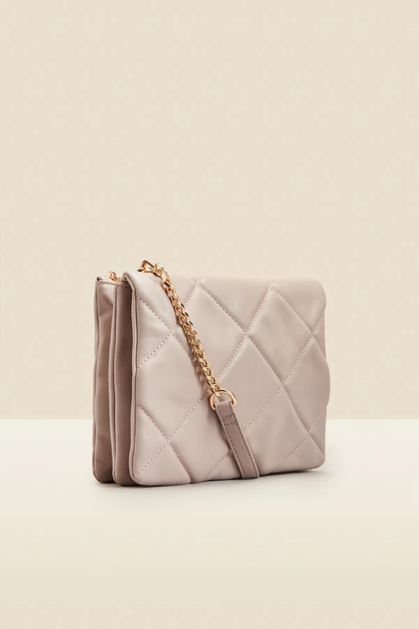 Taupe Quilted Cross Body Bag 4 Taupe Quilted Cross Body Bag - Image 2