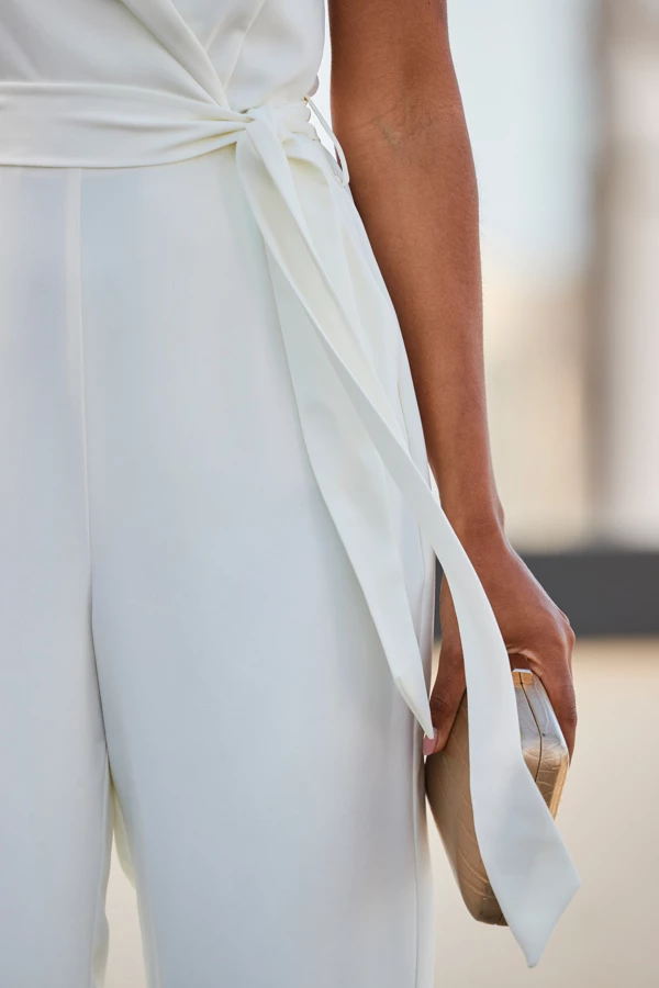 Ivory Wide Leg Wrap Front Tailored Jumpsuit 6 Ivory Wide Leg Wrap Front Tailored Jumpsuit - Image 4