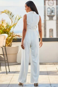 Ivory Wide Leg Wrap Front Tailored Jumpsuit 8 Ivory Wide Leg Wrap Front Tailored Jumpsuit -SOSANDAR Sales web 2304 66 s23jw028cm0001 66 192
