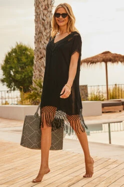 Black & White Geometric Tote Bag -SOSANDAR Sales web 2305 04 s23rw010bk0001 04 056 1