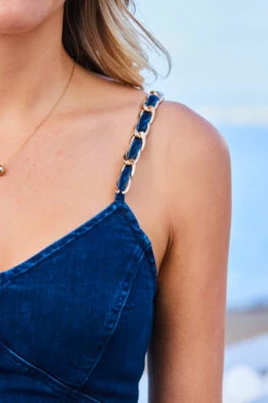 Dark Indigo Chain Strap Denim Pencil Dress 13 Dark Indigo Chain Strap Denim Pencil Dress -SOSANDAR Sales web 2305 46 s23dd052io003w 46 357