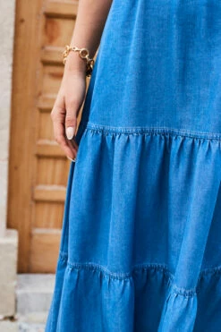Mid Blue Denim Tiered Midi Dress -SOSANDAR Sales web 2305 58 s23dd072be0010 58 264