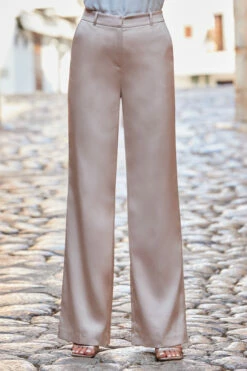 Champagne Gold Premium Satin Wide Leg Trousers -SOSANDAR Sales web 2306 01 s23bw048cm0002 01 417