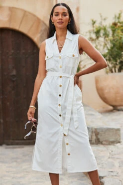 Ivory Belted Denim Midi Dress -SOSANDAR Sales web 2306 118 s23dd054nl0006 118 266