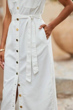Ivory Belted Denim Midi Dress -SOSANDAR Sales web 2306 118 s23dd054nl0006 118 348
