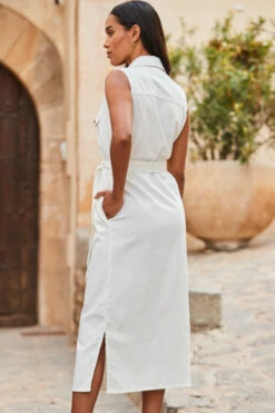 Ivory Belted Denim Midi Dress -SOSANDAR Sales web 2306 118 s23dd054nl0006 118 358