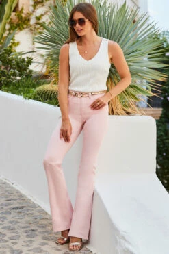 Soft Pink Kick Flare Jeans -SOSANDAR Sales web 2306 16 a22bd023pk0024 16 059