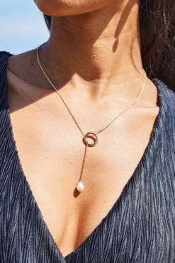 Gold Pearl Hoop Trim Necklace