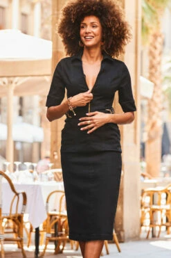 Black Buckle Detail Zip Front Denim Pencil Dress 14 Black Buckle Detail Zip Front Denim Pencil Dress -SOSANDAR Sales web 2307 05 s23dd073bk0001 05 169