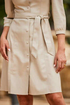 Ecru Faux Leather Fit & Flare Popper Front Shirt Dress -SOSANDAR Sales web 2307 105 a23dp013eu0001 105 208