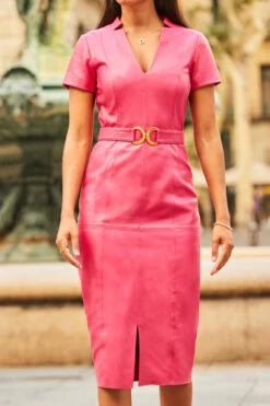Pink Luxe Leather Belted Dress 12 Pink Luxe Leather Belted Dress -SOSANDAR Sales web 2307 17 s23dl010pk0008 17 349