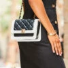 Black Quilted Ivory Trim Chain Detail Cross Body Bag -SOSANDAR Sales web 2307 24 s23dw206bk0001 24 019