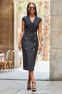 Black Double Breasted Pencil Dress -SOSANDAR Sales web 2307 24 s23dw206bk0001 24 028
