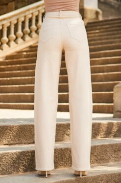 Ecru Button Front Wide Leg Jeans -SOSANDAR Sales web 2307 35 s23bd054nl0001 s23tj169bn0024 35 281